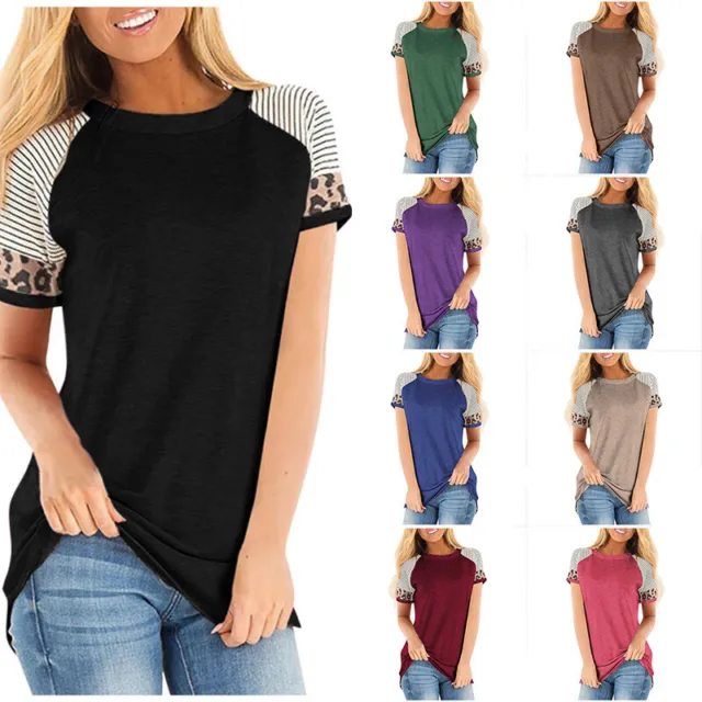 New T-Shirt Oversized Short Sleeve Leopard Stripe Print Womens Ladies Top