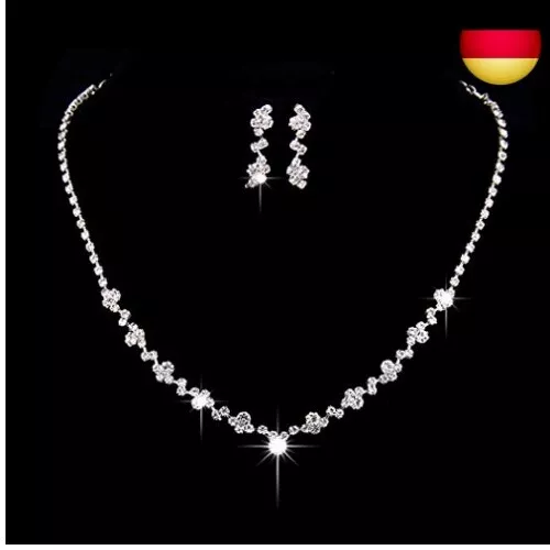 Unicra Brautschmuck-Set mit Halskette und Ohrringen und Strasssteinen,