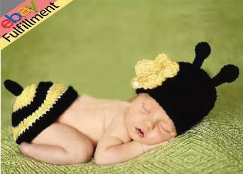 Newborn Baby Girls Boys Crochet Knit Costume Photo Photography Prop Outfits Bee