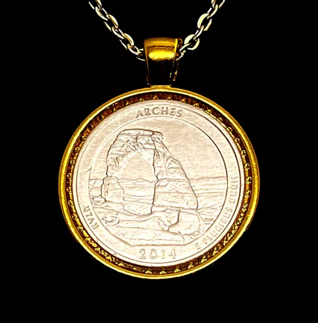 US Quarter Coin Necklace or Keyring Arches National Park Utah