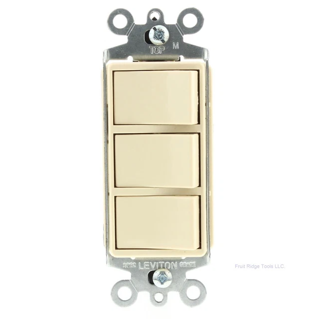 LEVITON IVORY DECORA Triple Rocker Wall Light Switch Plug-in Terminal ...