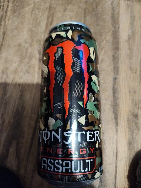 Monster Assault Energy Drink 16Oz 437mL Red M Green Camo New Unopened Red Tab