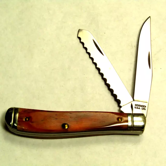 Schrade USA Limited Edition Smooth Bone Pocket Knife Serrated Blade - NEAR MINT