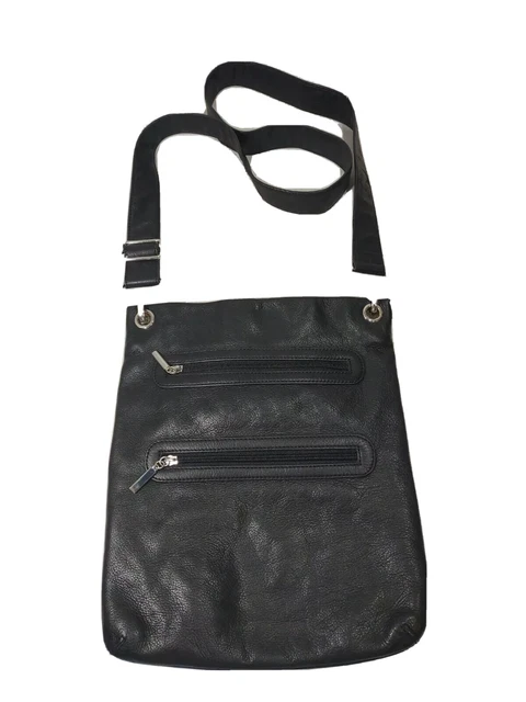 Margot Bags Black Genuine Leather Double Zipper Crossbody Purse Bag
