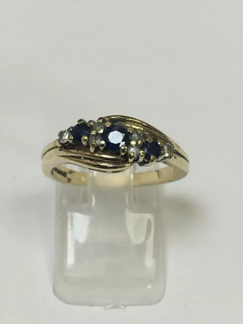 Stunning 9 Carat Yellow Gold DIAMOND & SAPPHIRE Twist CLUSTER Ring