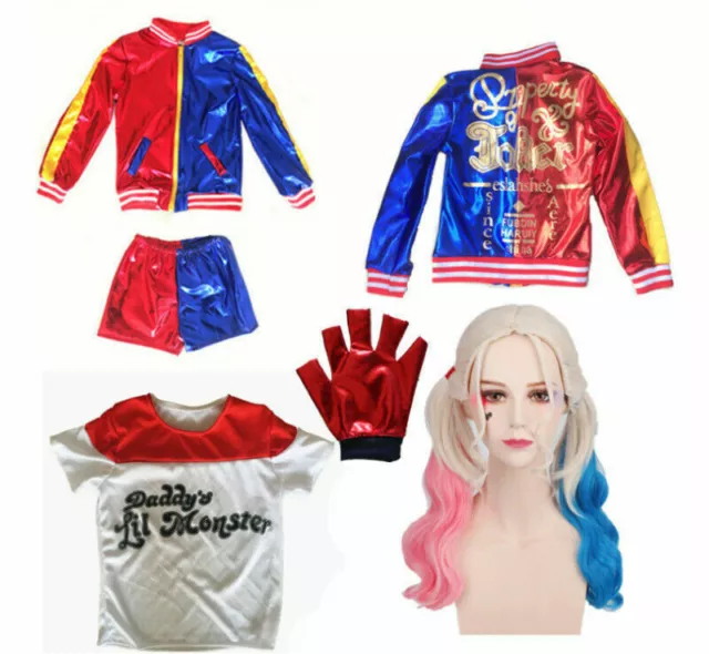 Costume Cosplay Harley Quinn bambini Suicide Squad ragazza Halloween.