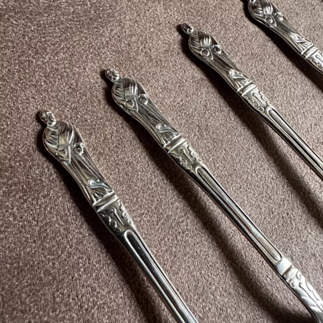 SET OF 6x VINTAGE APOSTLE ENGLISH EPNS SILVER PLATE DEMITASSE SUGAR SPOON 2