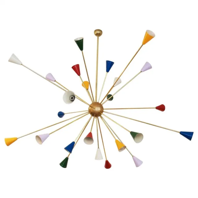 Mid Century Multicolored Sputnik Brass Chandelier Stilnovo Lights 24 Arms Light