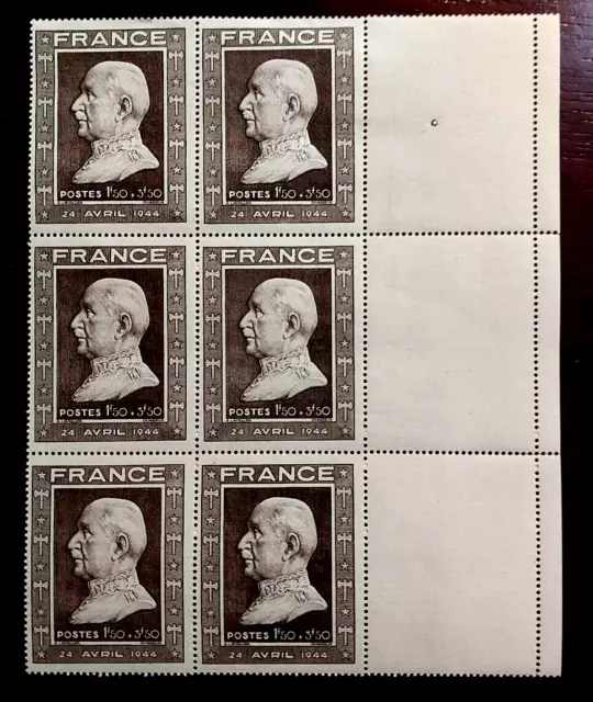France bloc de 6 timbres  neuf** YV N°  606 effigie de Pétain