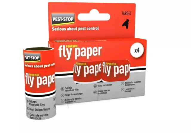 'Pest-Stop' Powerful Poison Free Easy To Use Fly Papers - New Pack of Four.