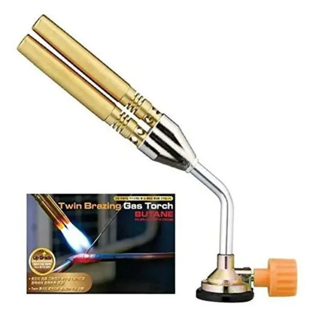 Twin Tube Flame Butane Gas Blow Torch Brazing Manual Ignition Welding