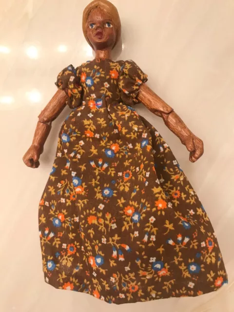 Antique Carved Wooden Wood Jointed Doll Girl 8 1/2" handmade clothes