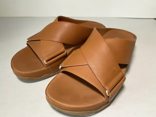 Fitflop Shuv Leather Cross Slides Tan Size 7