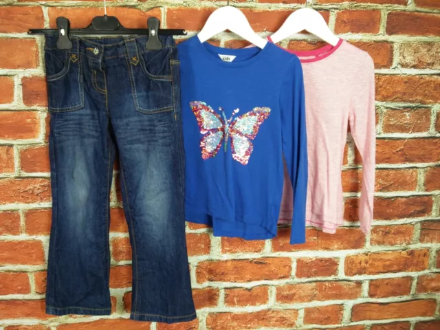 Girls Bundle Aged 5-6 Years M&Co Next Long Sleeve T-Shirts Jeans Butterfly 116Cm