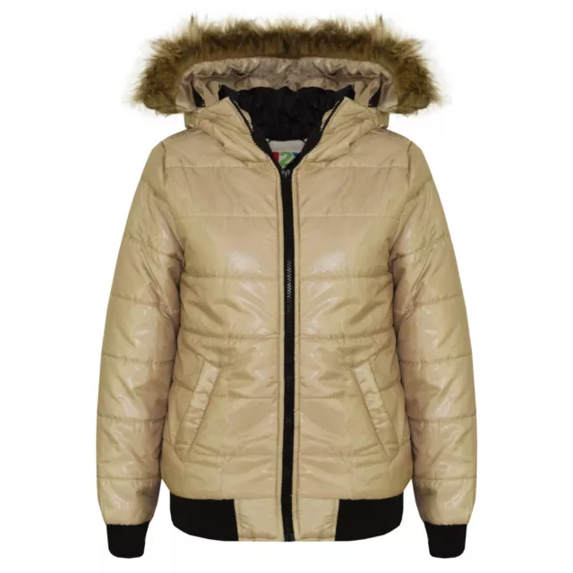 Kids Girls Jackets Stone Maya Faux Fur Stylish Hooded Padded Puffer Coats 5-13 Y