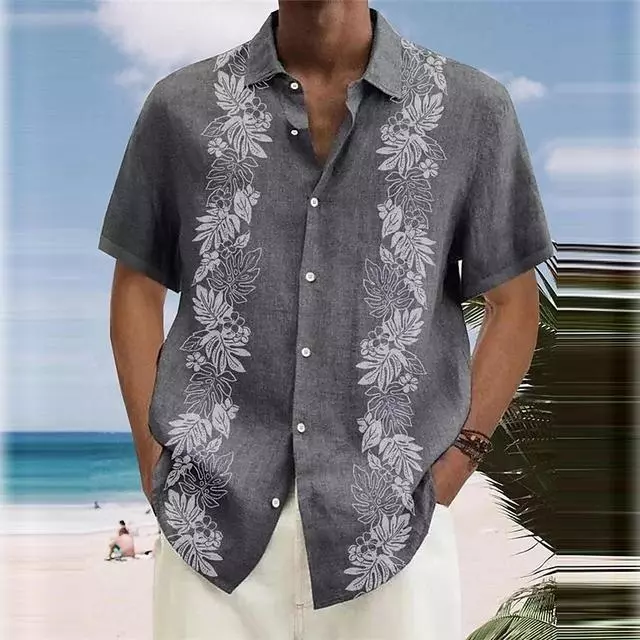 Mens Bowling Shirt Cuban Retro Short Sleeve Top Camp Button-down Vintage Shirt