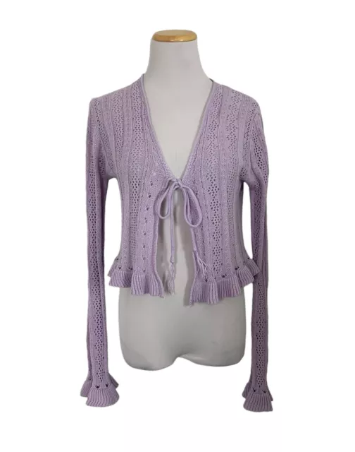 Major Label Group Pointelle Knit Lavender Ruffle Bell Sleeve Sweater Women’s M
