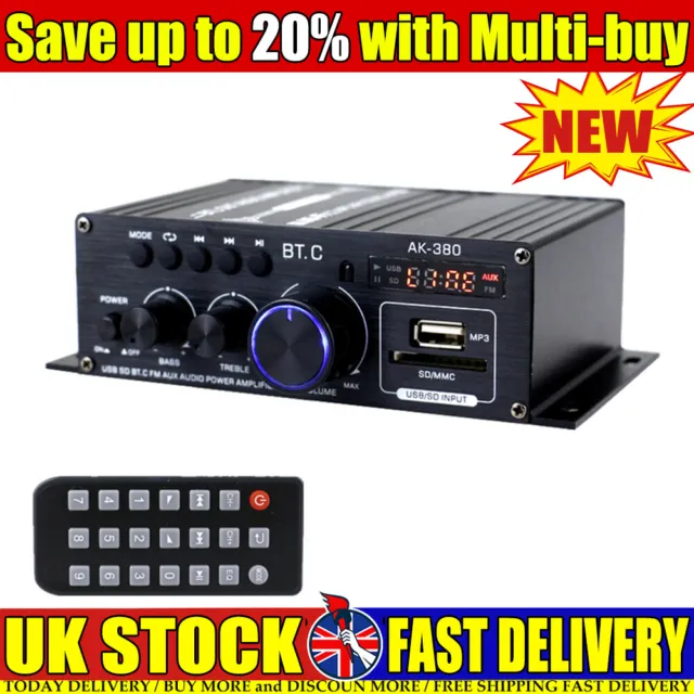 Mini HIFI Power Amplifier Audio Stereo Amp Home Car FM 800W 2 Channel bluetooth.