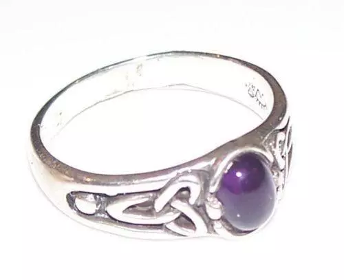 Celtic Triskele Ring .925 Sterling Silver Trinity knot Sz 8 w/ Genuine Amethyst