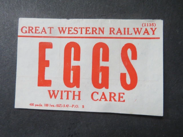 Vintage Unused GWR Eggs with Care Label