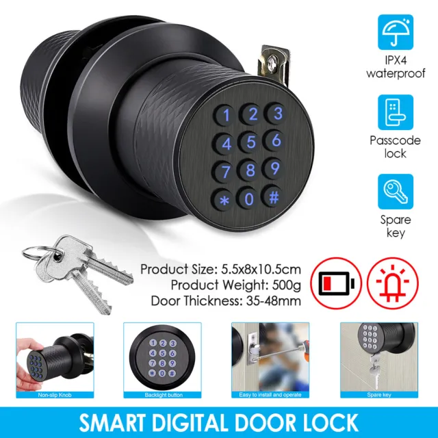 Keyless Smart Digital Code Door Lock Password Keypad + Key Electronic Knob Home