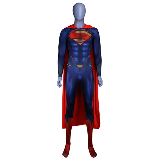 Adult Superman Man of Steel Clark Kent Jumpsuit Cloak Cosplay Costume Superhero