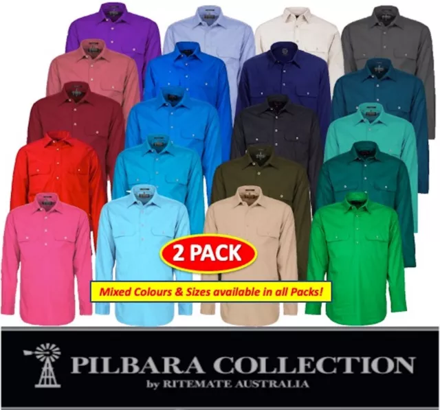 Ritemate - 2 Pack - Pilbara Closed Front Long Sleeve Mens Work Shirt - Rm200Cf