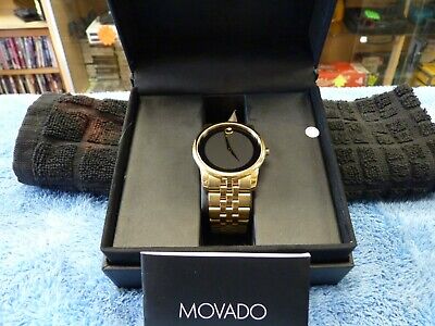 Movado Black Museum Dial 07.1.36.1262 Gold Tone Band Quartz Men's Watch
