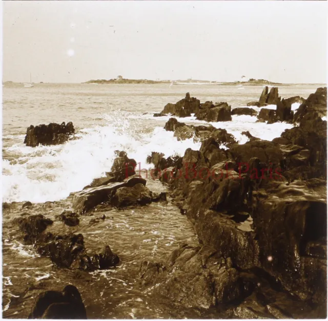 FRANCE Sea Landscape c1930 Photo Stereo Glass Plate Vintage P29L5n17