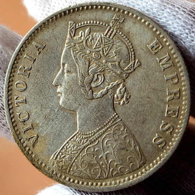 British India Victoria Silver 1 Rupee 1887 Ghost Error Bombay Mint | SAM1