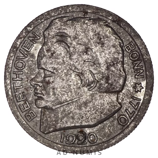 Allemagne 50 pfennig 1920 Beethoven Stadt Bonn 1770 Cupro-aluminium monnaie