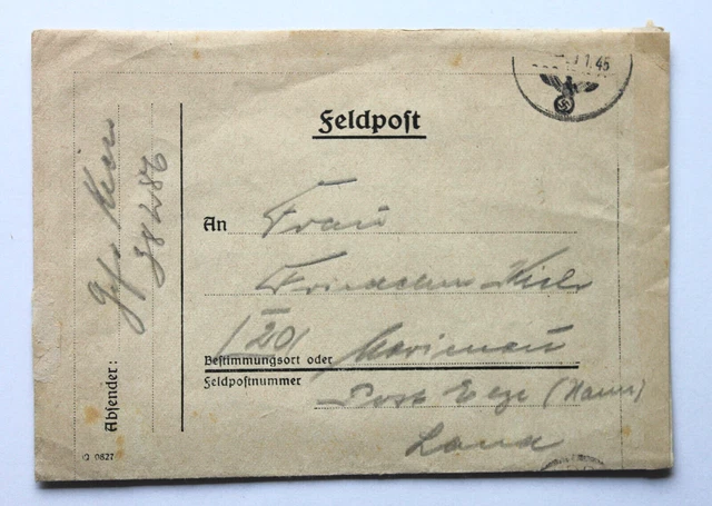 Feldpostbrief 1/1945 Nachr. Aufkl. Auswertestelle 8 Slowakei Mähren n. Marienau