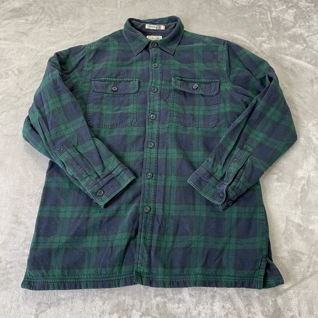 LL BEAN FLEECE Lined Flannel Shirt Jacket Plaid Mens Medium Traditional