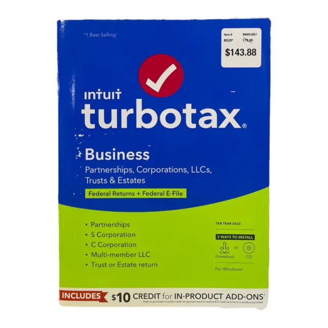 Intuit TurboTax Business CD or Download Federal Returns & E-File, Tax Year 2022