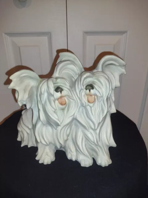 LARGE Rare Cacciapuoti DOG Skye Terriers Figurine SIGNED ITALY  Pottery Statue