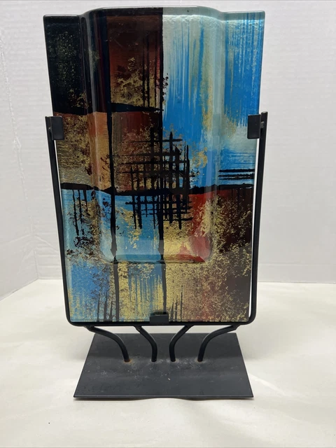 Beautiful Art glass vase glass rectangular with stand