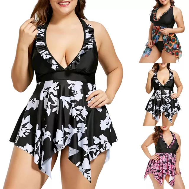 Plus Size Women Floral Tankini Swimming Costume Swimsuit Summer Beach Swimwear