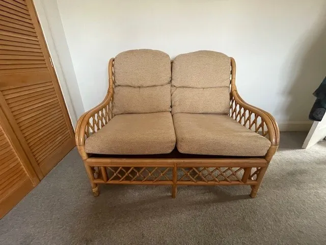 Cane Conservatory 2 Seated Sofa and 2 Chairs Good