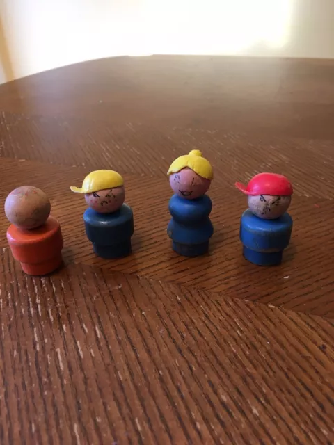 Fisher Price Little People Lot Vintage Wood Head & Body Play Toys Kids Rare