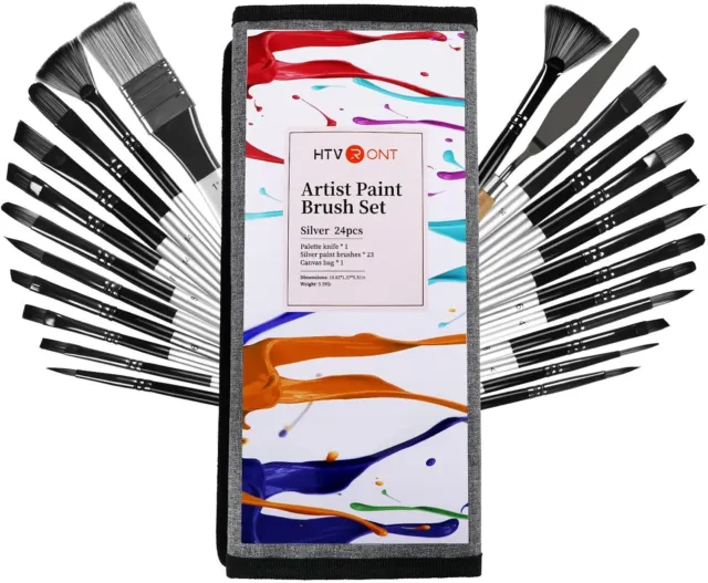 Paint Brushes for Acrylic Painting 24x with Canvas Brush Case for Oil/Watercolor