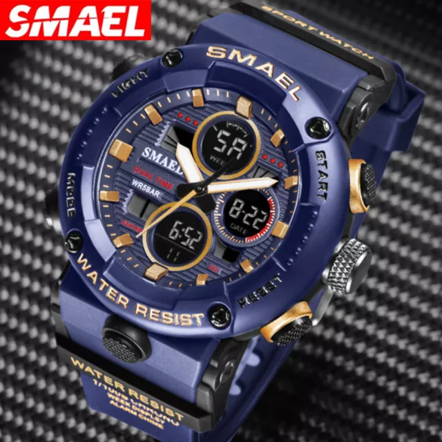 SMAEL Men Military Watch Sport Digital Wristwatch Dual Display Watch Shockproof