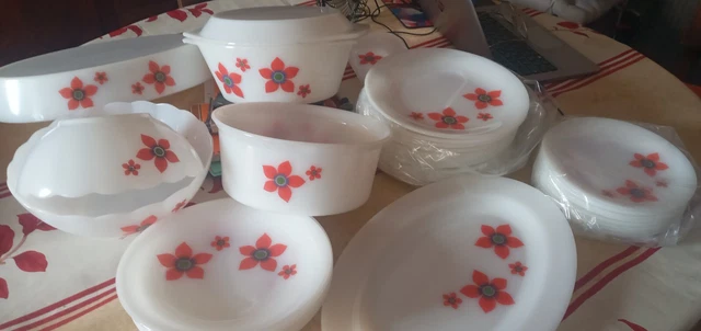 Service De Table Arcopal - 18 Pièces Blanc/Rouge - Vaisselle Verre Opale Résistante - Fabriqué En France