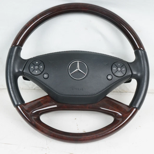 10-13 MERCEDES S550 W221 STEERING WHEEL 4 Spoke Leather Black w/Paddles Wood OEM