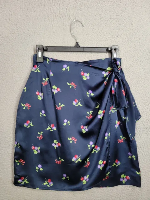 Blue Floral Silk Wrap Skirt Size 6 Valerie Stevens Miniskirt Tie Short Satin