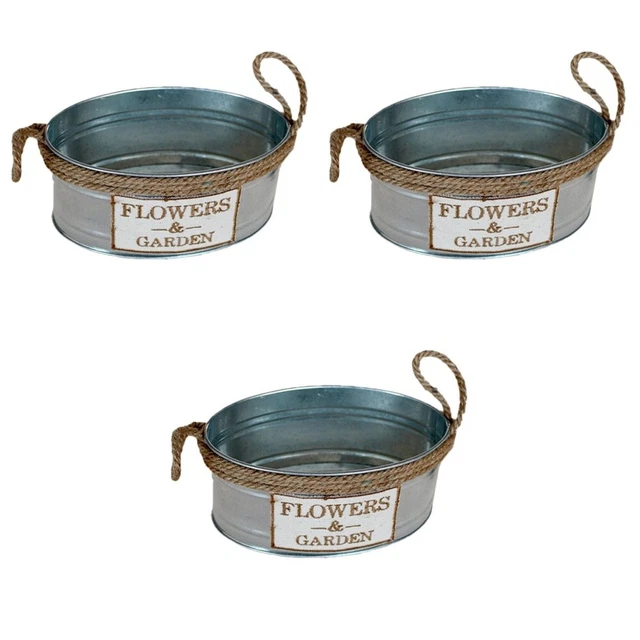 3 pcs Metall Oval Eimer Metall Zinn Pflanzer Verzinkt Vase