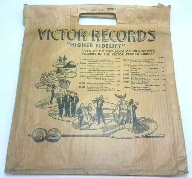 Bolsa de papel impresa VICTOR RECORDS 78 RPM década 1940