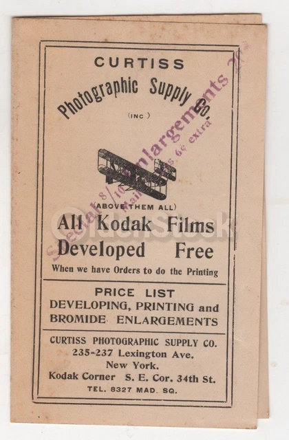 Curtiss Photographic Supply Early Aviation Photography Advertising Price List