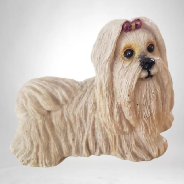 Maltese Dog with Red Bow Figurine