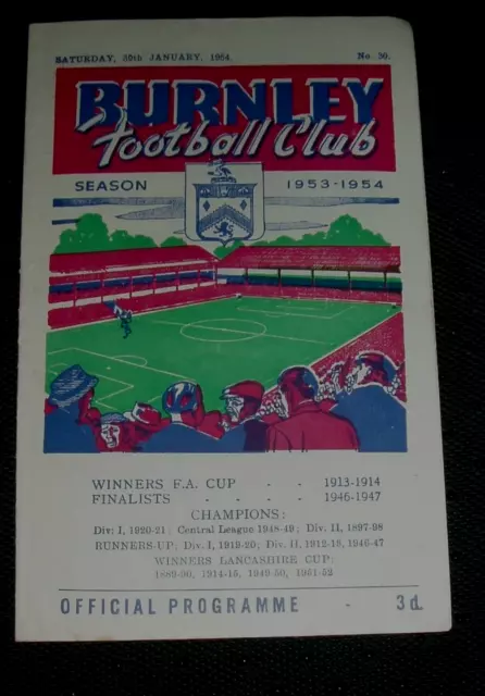 BURNLEY v NEWCASTLE UNITED 1953/54 F.A. CUP 4TH ROUND MATCHDAY PROGRAMME