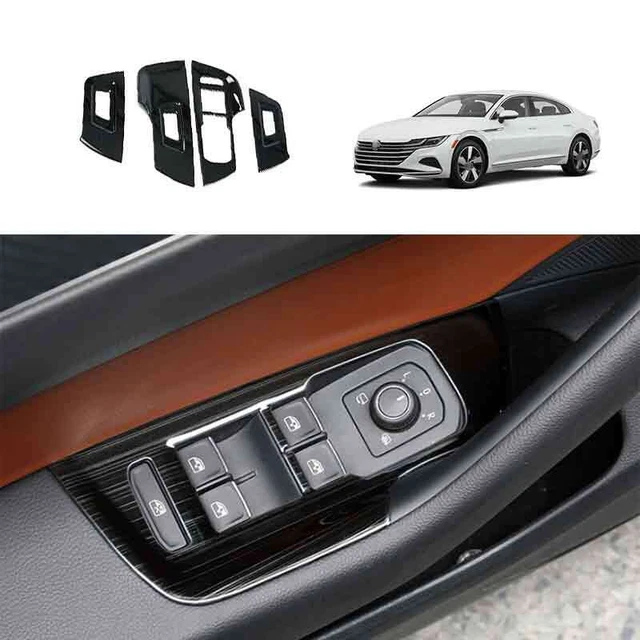 Black Steel Window Lift Panel Switch Cover Trim For VW Arteon CC 2019-2022 4PCS